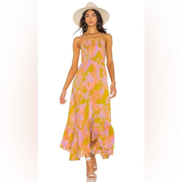 Free People Dresses & Skirts - Free People Heat Wave Floral Print High Low Dress in Gold